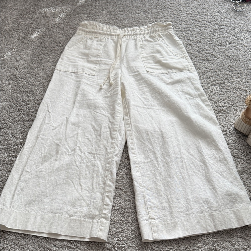 White Linen Wide-Leg Pants banana republic paper bag M